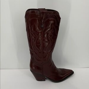 Sam Edelman James cowboy Western tall boots Pecan brown leather stitched new 5.5